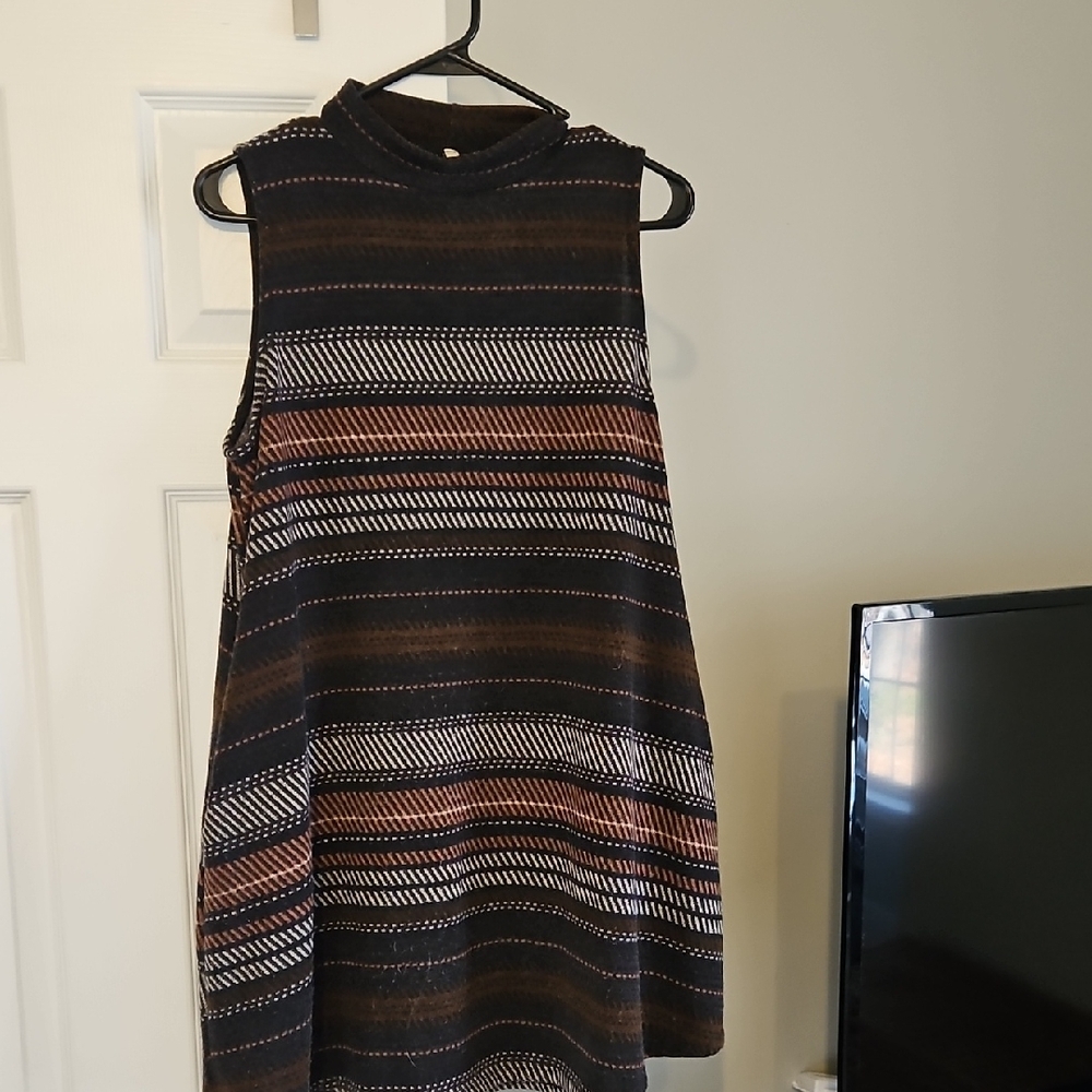 Mittoshop Black and Brown Striped Mini Dress With Pockets